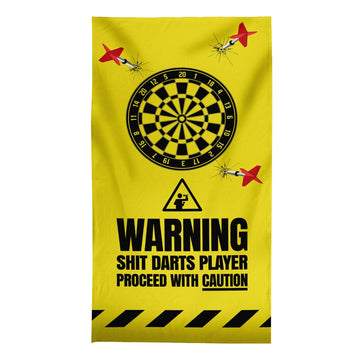 Warning! Sh*t Darts Player - Darts Beach Towel - 150cm x 75cm