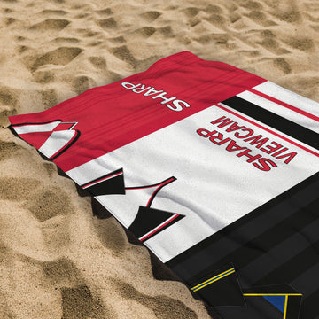 Manchester Red Three Shirt Design - Personalised Lightweight, Microfibre Retro Beach Towel - 150cm x 75cm