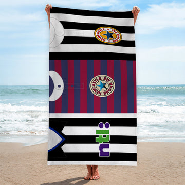 Newcastle Three Shirt Design - Personalised Lightweight, Microfibre Retro Beach Towel - 150cm x 75cm