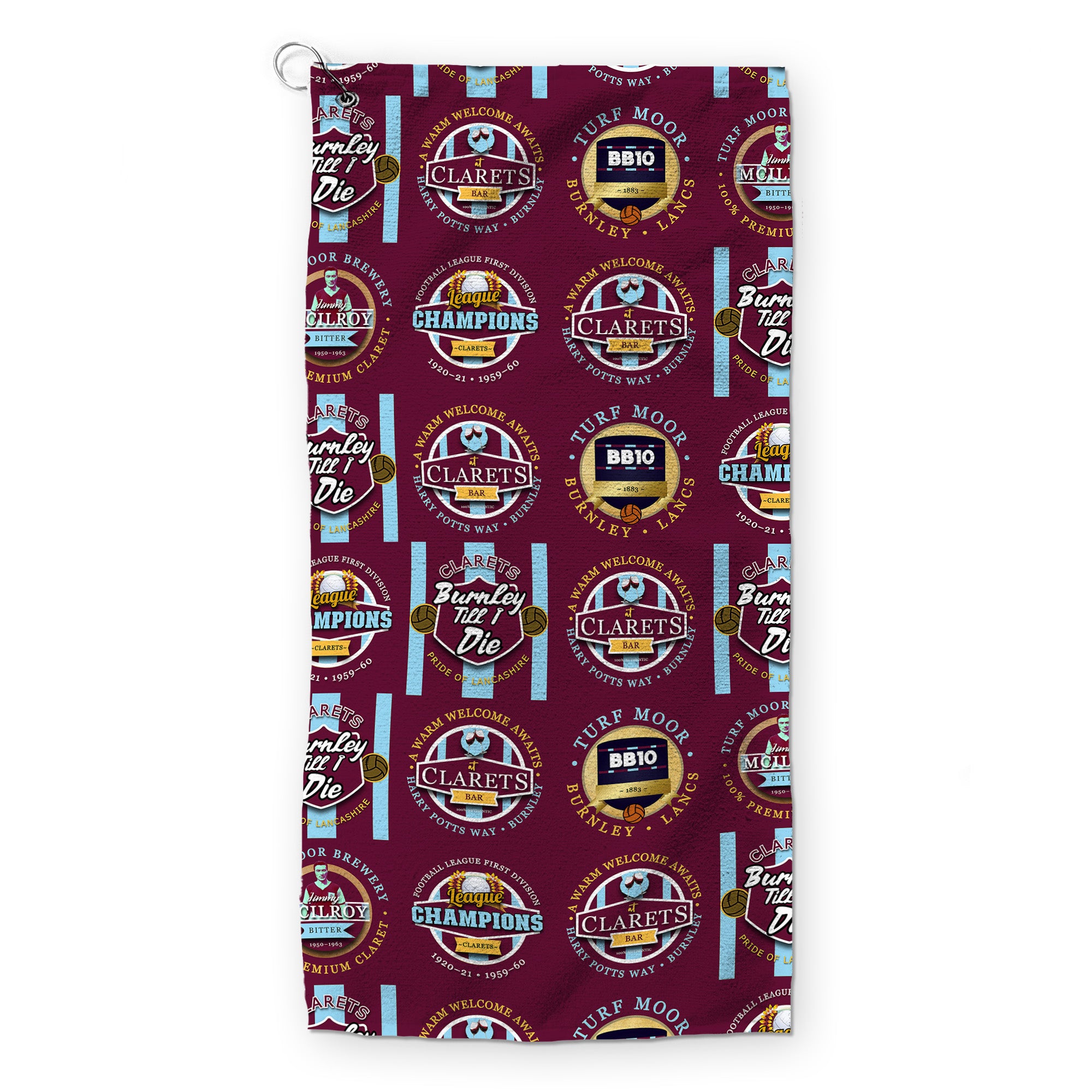 Burnley - Football Legends - Retro Lightweight, Microfibre Golf Towel