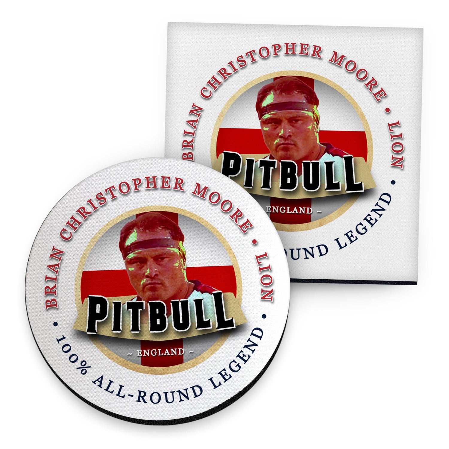 England Rugby Union Pitbull - Coaster - Circle or Square