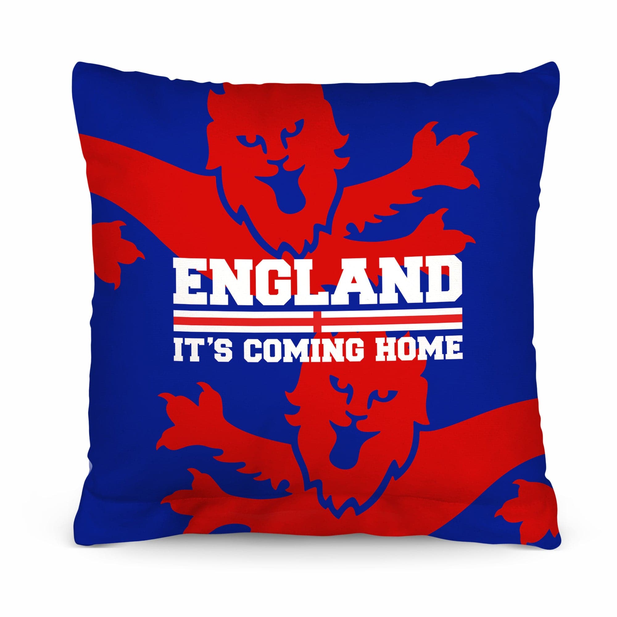 England - It's Coming Home - Blue & Red Lion Pattern Cushion - Two Sizes