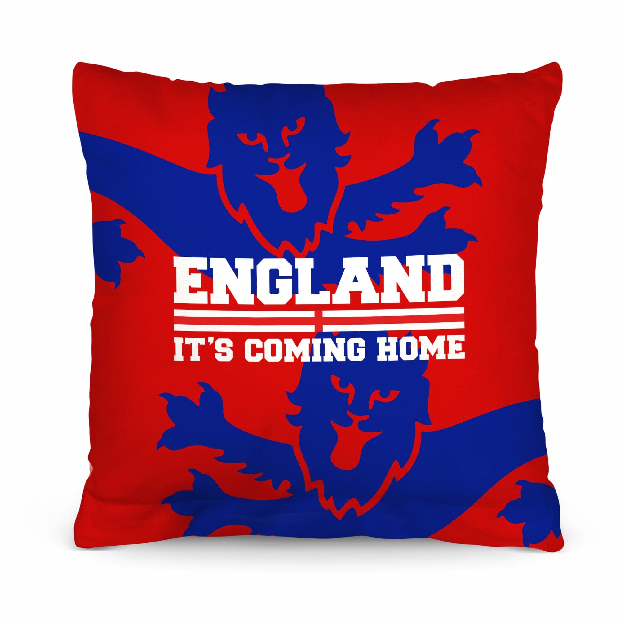 England - It's Coming Home - Red & Blue Lion Pattern Cushion - Two Sizes