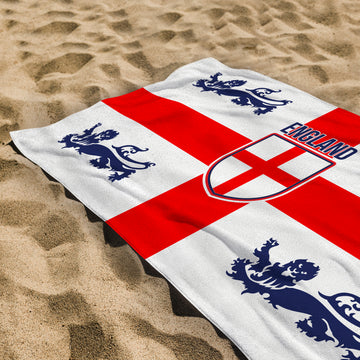 England St George 4 Lions Euros Lightweight, Microfibre Beach Towel - 150cm x 75cm