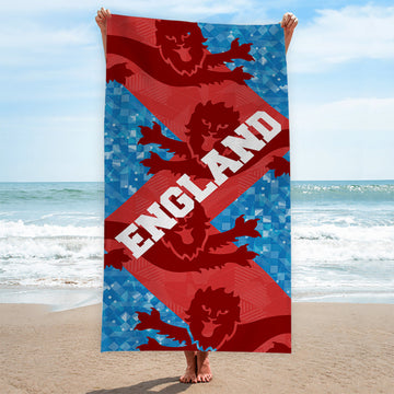 England Patchwork Lions - Euro's - Retro Beach Towel - 150cm x 75cm