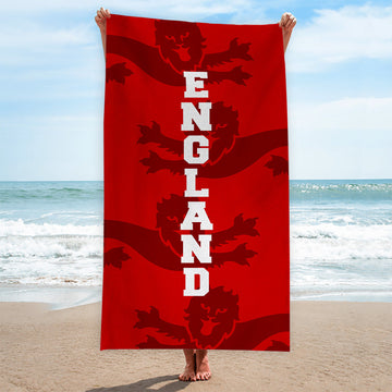 England 4 Red Lions - Euro's - Retro Beach Towel - 150cm x 75cm