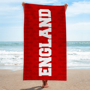 England Lion Repeat - Euro's - Retro Beach Towel - 150cm x 75cm