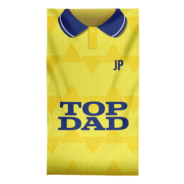 TOP DAD - Leeds - 1992 Away - Personalised Lightweight, Microfibre Retro Beach Towel - 150cm x 75cm