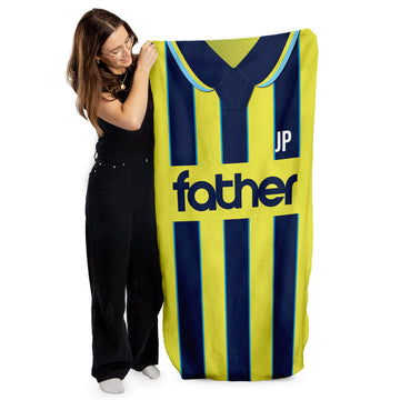 FATHER - Manchester Blue - 1998 Away - Personalised Lightweight, Microfibre Retro Beach Towel - 150cm x 75cm