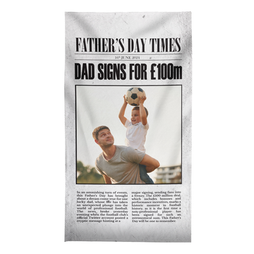 Father's Day - Football Newspaper Headline - Personalised Lightweight, Microfibre Retro Beach Towel - 150cm x 75cm
