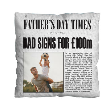 Father's Day - Football Newspaper Headline - 45cm Cushion