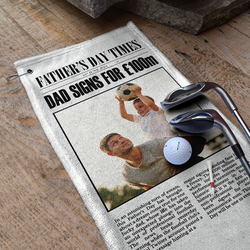 Father's Day - Football Newspaper Headline - Retro Lightweight, Microfibre Golf Towel