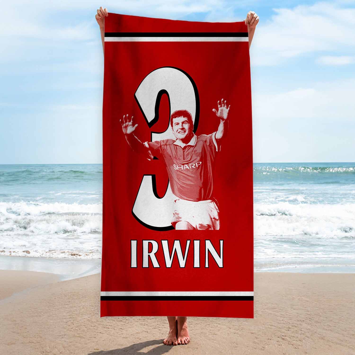 Manchester Red Irwin 3 - Football Legends - Beach Towel - 150cm x 75cm