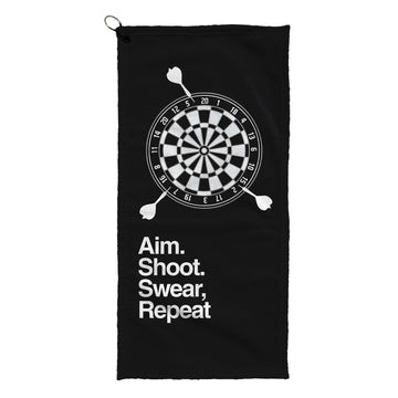 Aim. Shoot. Swear, Repeat - Funny Darts Golf Towel