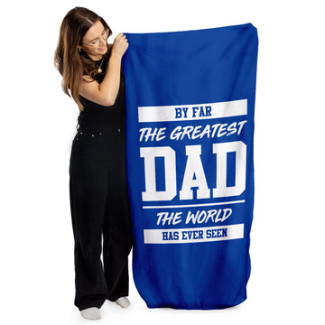 By Far The Greatest Dad - Blue - Lightweight, Microfibre Retro Beach Towel - 150cm x 75cm