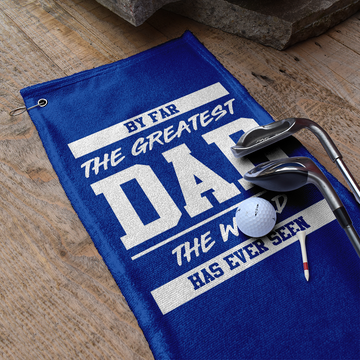 By Far The Greatest Dad - Blue - Retro Lightweight, Microfibre Golf Towel