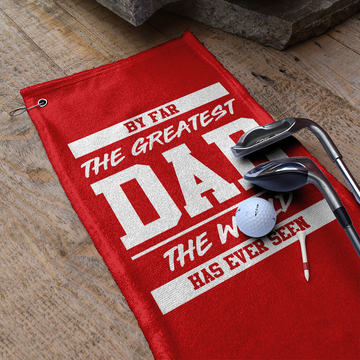 By Far The Greatest Dad - Red - Retro Lightweight, Microfibre Golf Towel