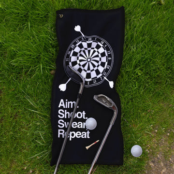 Aim. Shoot. Swear, Repeat - Funny Darts Golf Towel