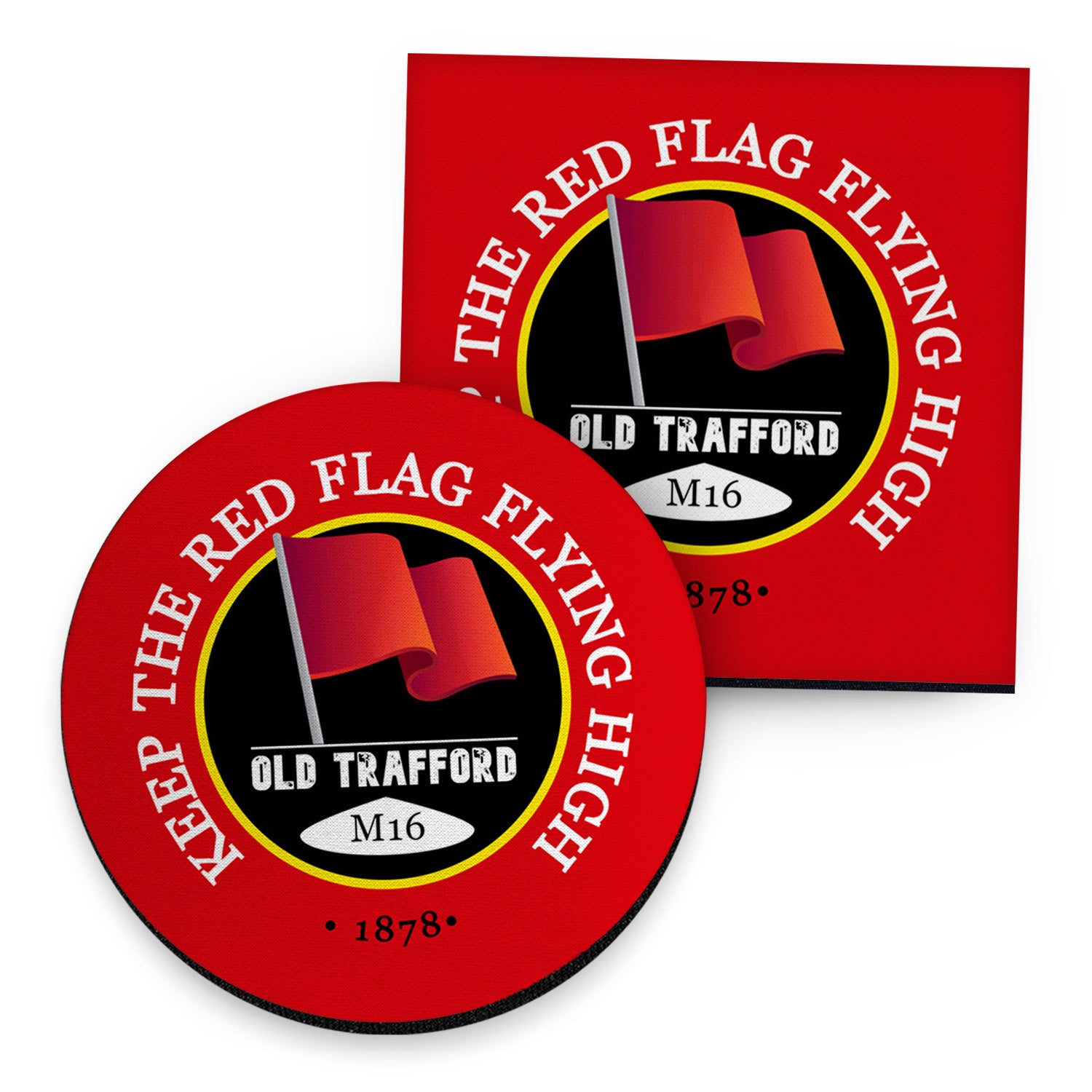 Manchester Red Red Flag - Football Coaster - Square Or Circle