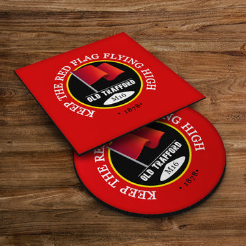 Manchester Red Red Flag - Football Coaster - Square Or Circle