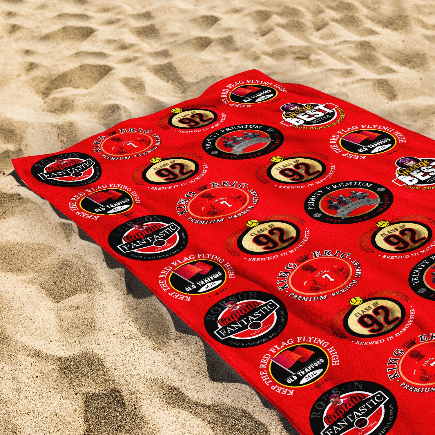 Manchester Red - Football Legends - Personalised Lightweight, Microfibre Retro Beach Towel - 150cm x 75cm