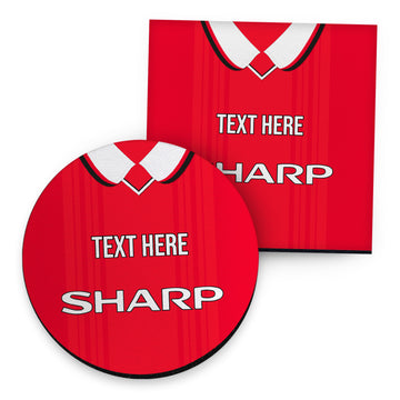 Manchester Red 1999 Home Shirt - Personalised Drink Coaster - Square Or Circle