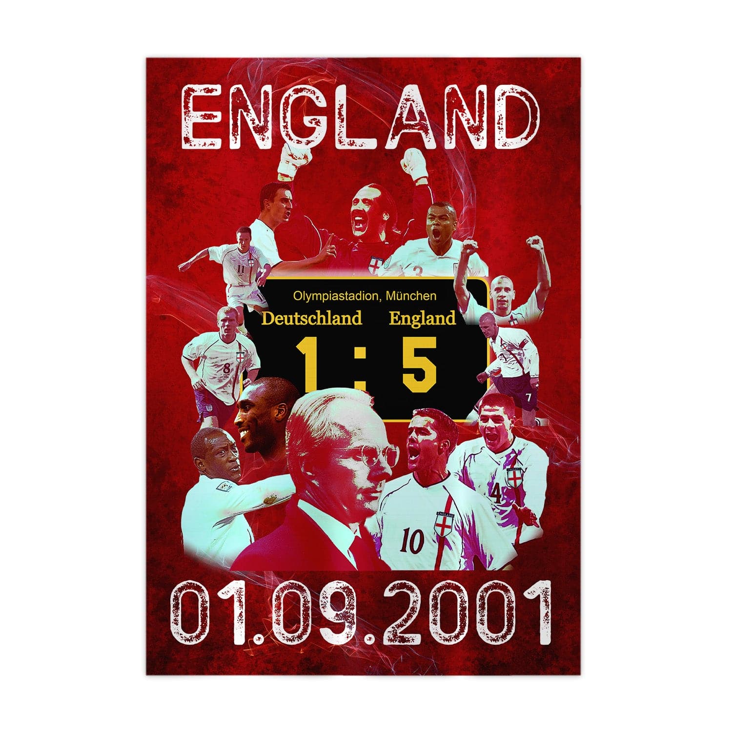 Football Art England 2001 - A4 Metal Sign Plaque - Frame Options Available