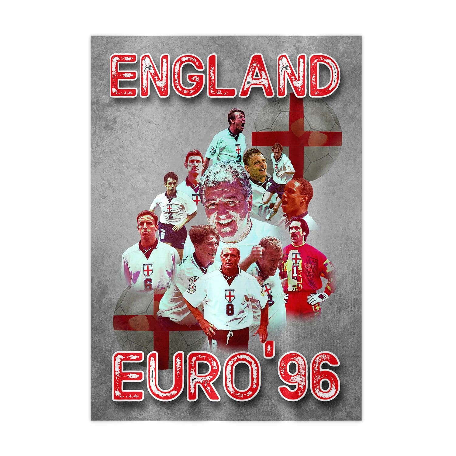 Football Art England Euros 1996 - A4 Metal Sign Plaque - Frame Options Available