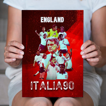 Football Art England Italia 90 - A4 Metal Sign Plaque - Frame Options Available