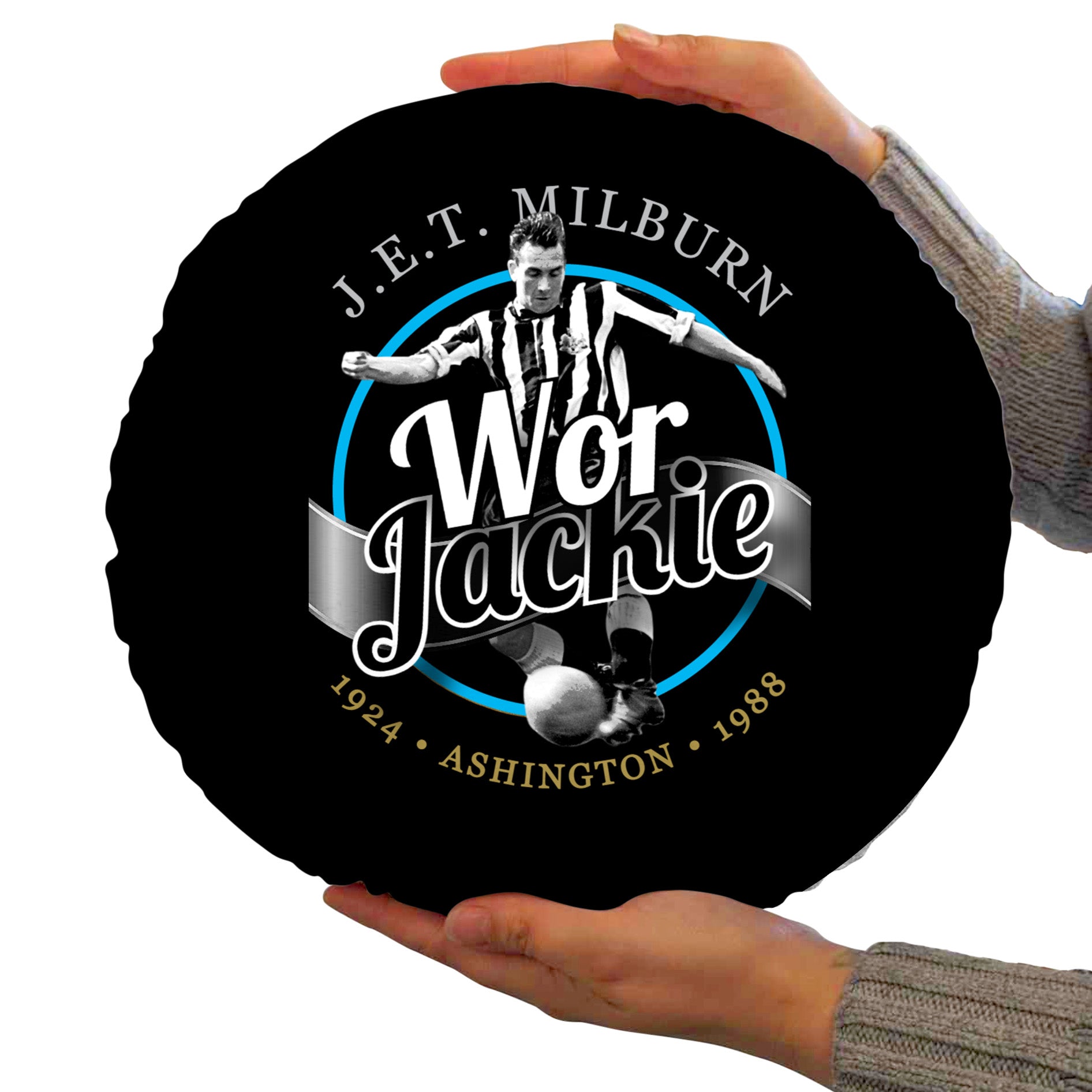 Newcastle Jackie Milburn- Football Legends - Circle Cushion 14"