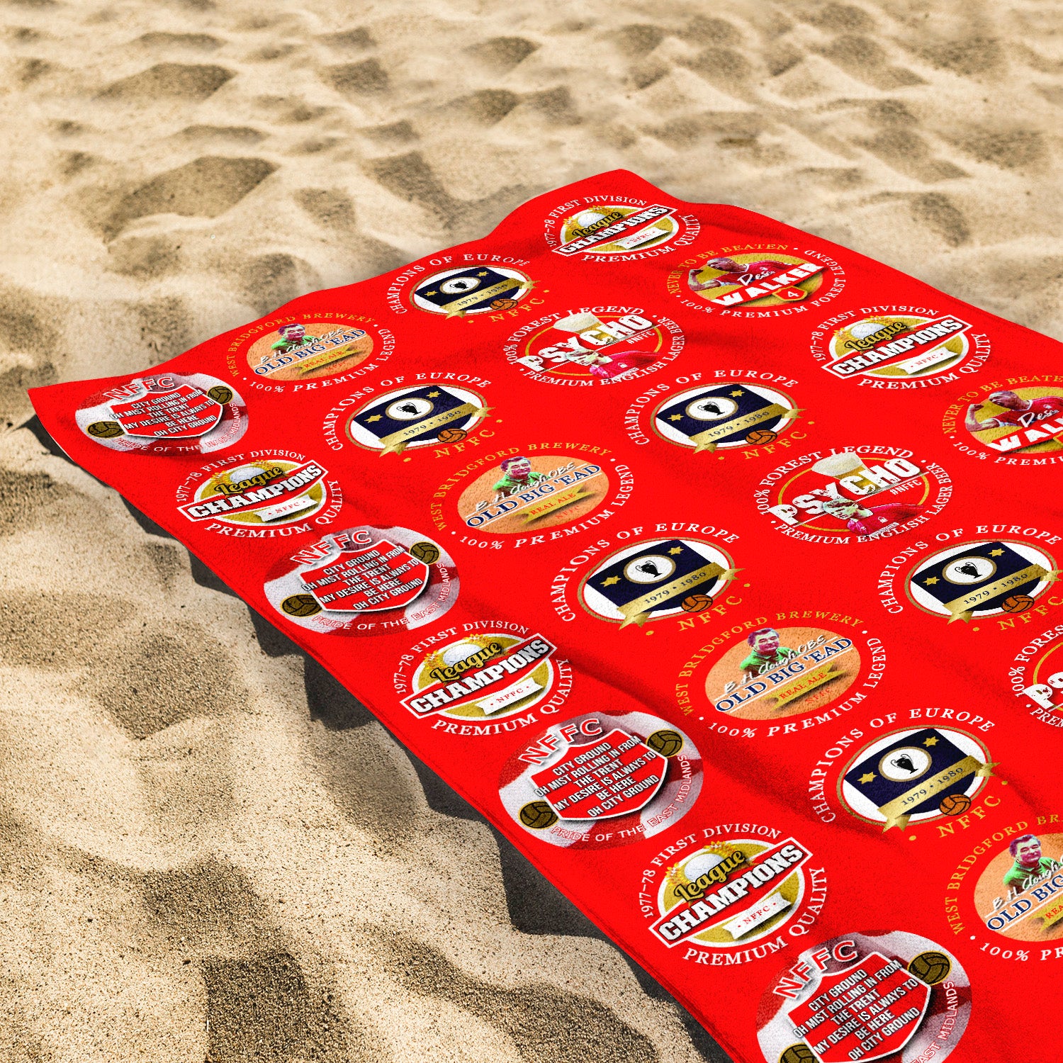 Nottingham - Football Legends - Personalised Lightweight, Microfibre Retro Beach Towel - 150cm x 75cm