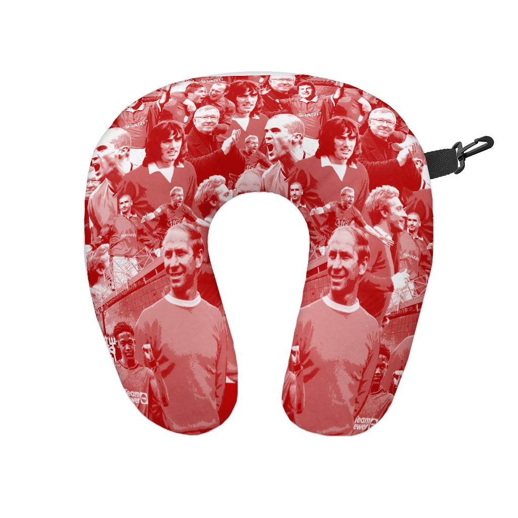 Manchester Red Montage - Retro Football Travel Pillow