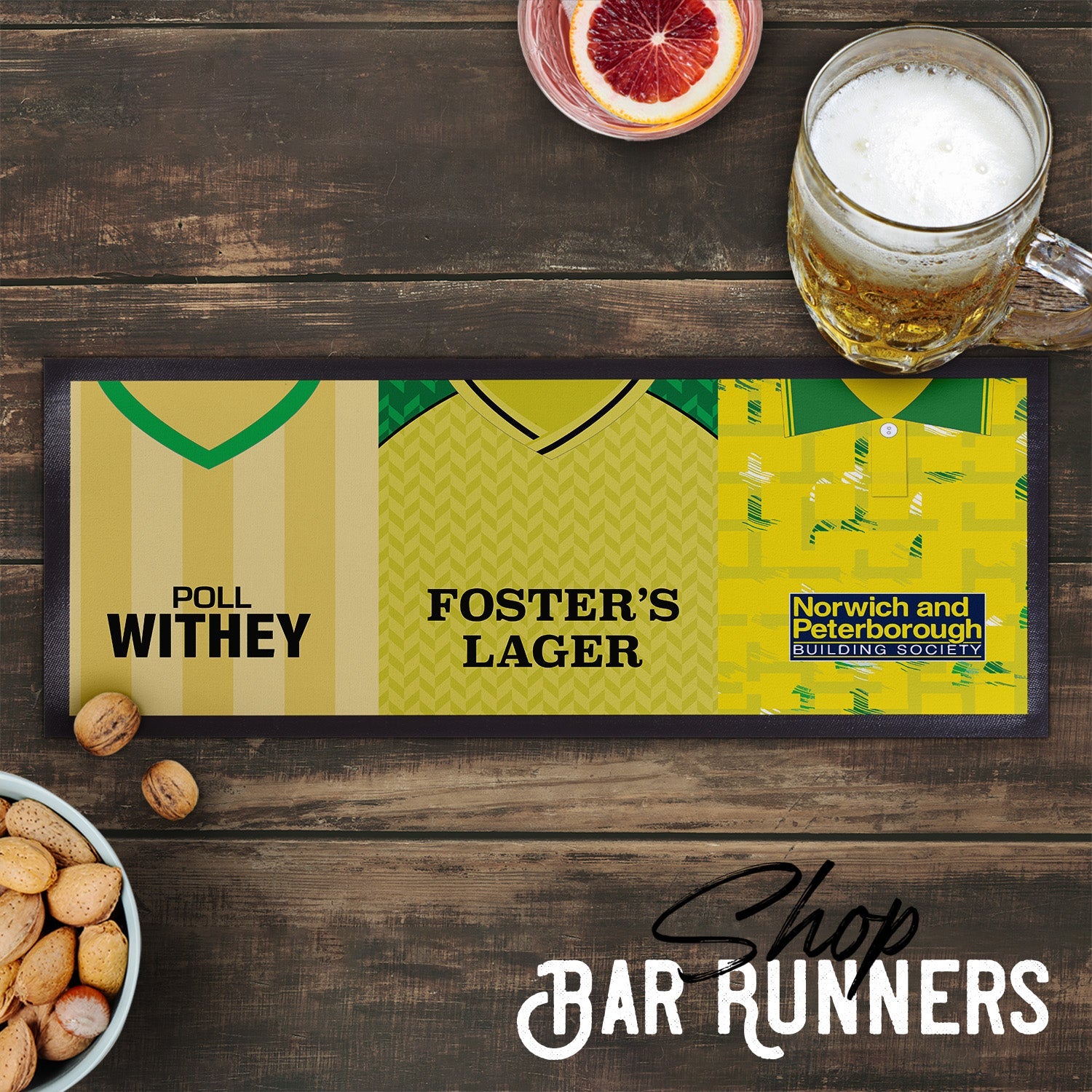 Personalised Norwich- Retro Football Shirts - Bar Runner