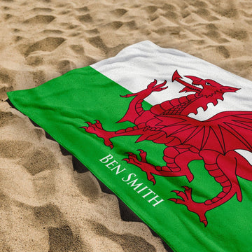 Wales - Welsh Flag - Two Styles - Personalised Lightweight, Microfibre Beach Towel