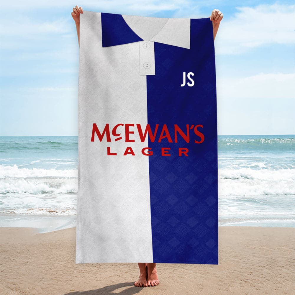 Blackburn - 1992 Home Shirt - Personalised Retro Beach Towel - 150cm x 75cm