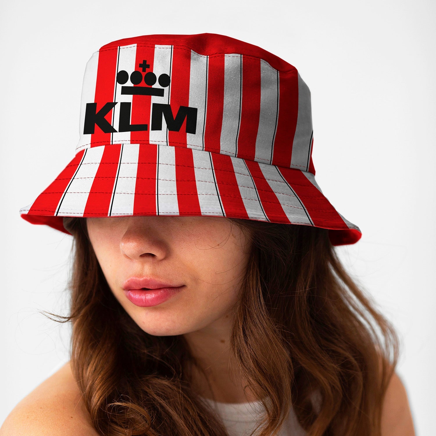 Brentford 1989 Home Bucket Hat on woman's head