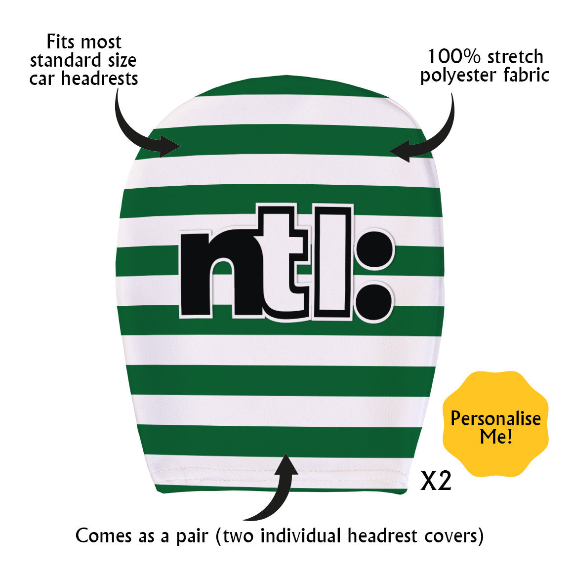 Celtic 2001 Home - Retro Football Shirt - Pack of 2 - Car Seat Headrest Covers