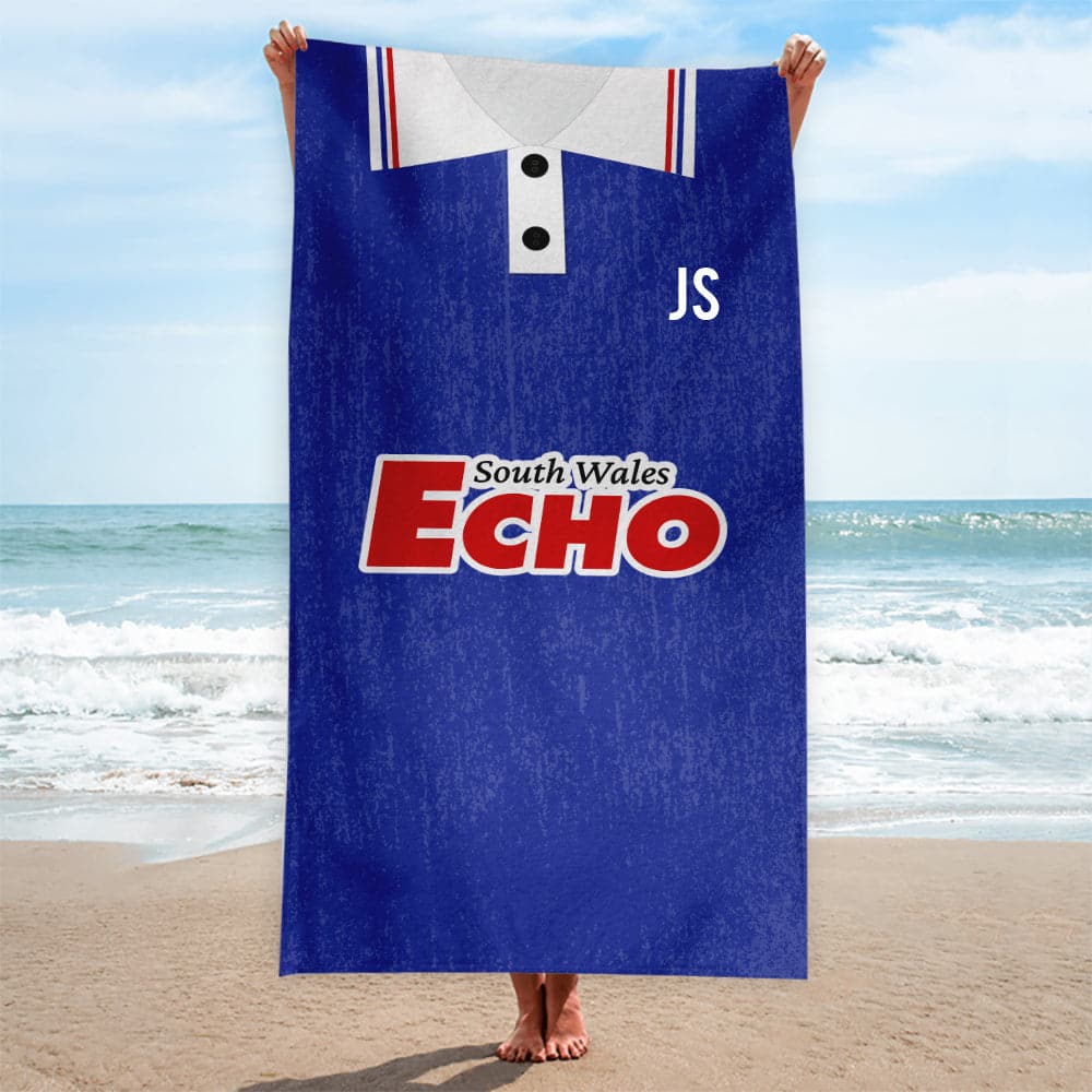 Cardiff -1992 HOME Shirt - Personalised Retro Beach Towel - 150cm x 75cm