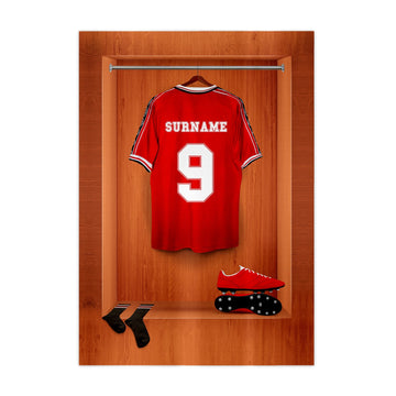 Manchester Red - '99 Retro Shirt Dressing Room - A4 Metal Sign Plaque - Frame Options Available