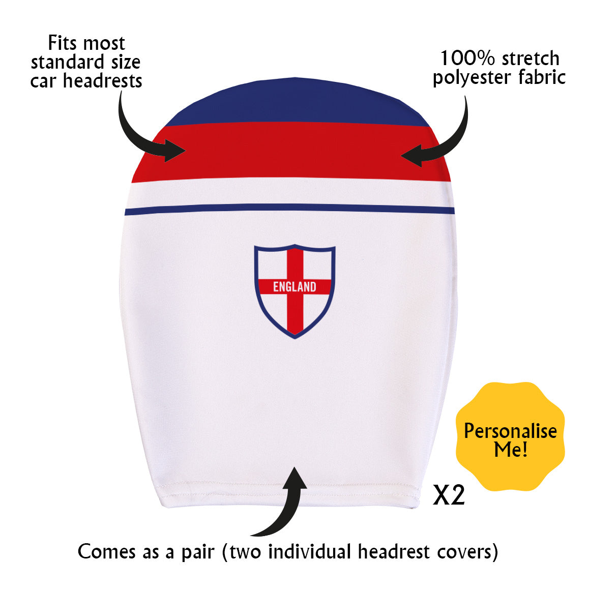 England 1982 Home - Retro Football Shirt - Pack of 2 - Car Seat Headrest Covers