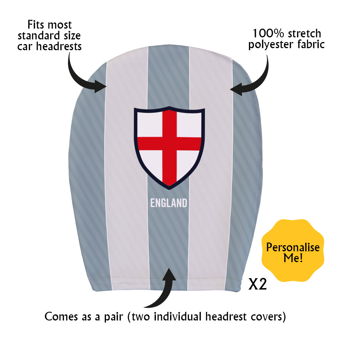 England 1996 Away - Retro Football Shirt - Pack of 2 - Car Seat Headrest Covers