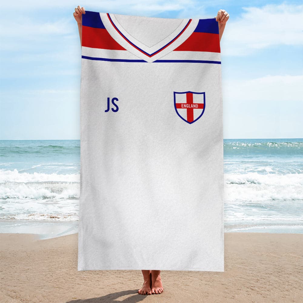 England - 1982 Home Shirt - Personalised Retro Beach Towel - 150cm x 75cm