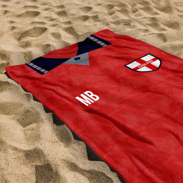 England 1990 Away Shirt - Personalised Lightweight, Microfibre Retro Beach Towel - 150cm x 75cm