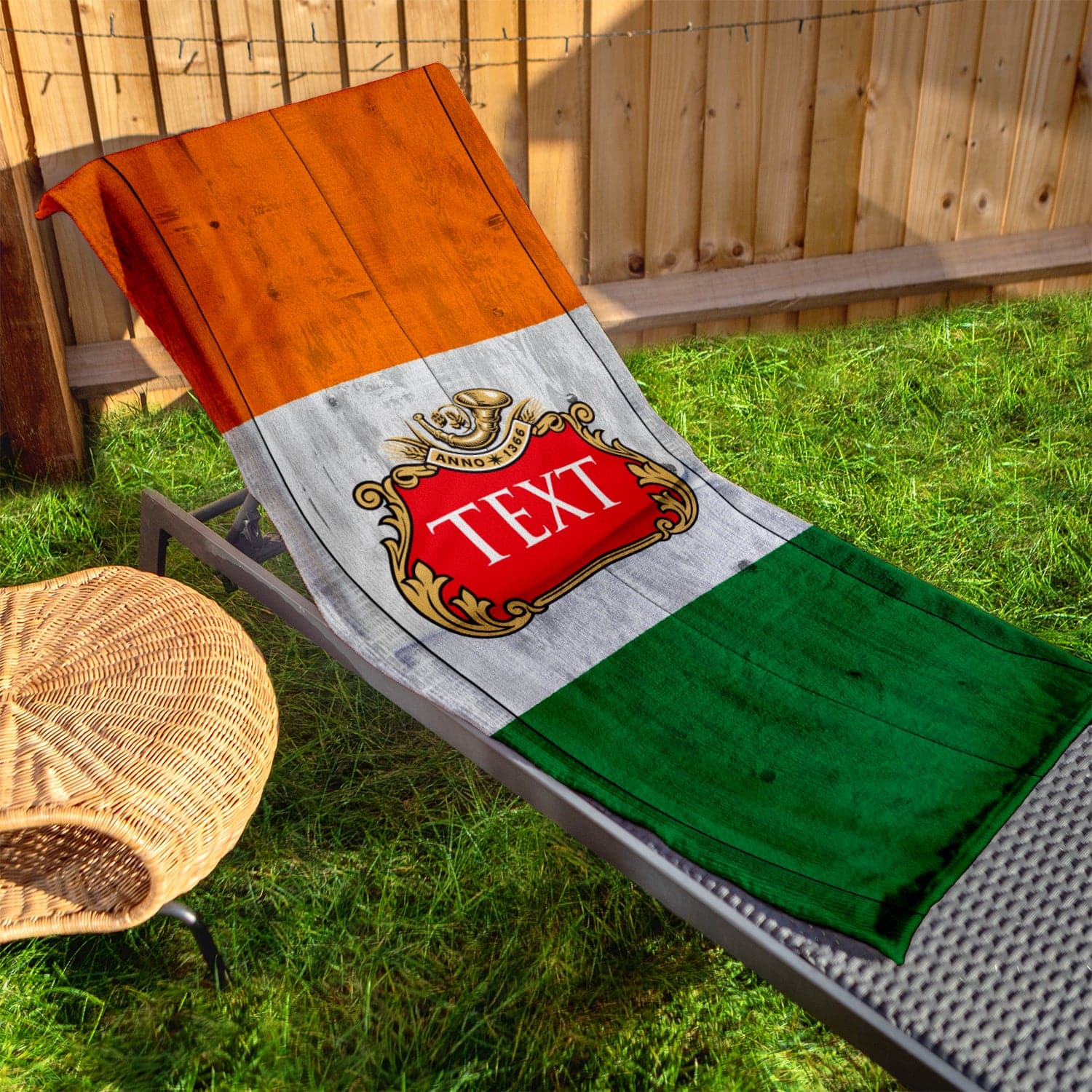 Personalised Beach Towel - Wooden - Irish Flag