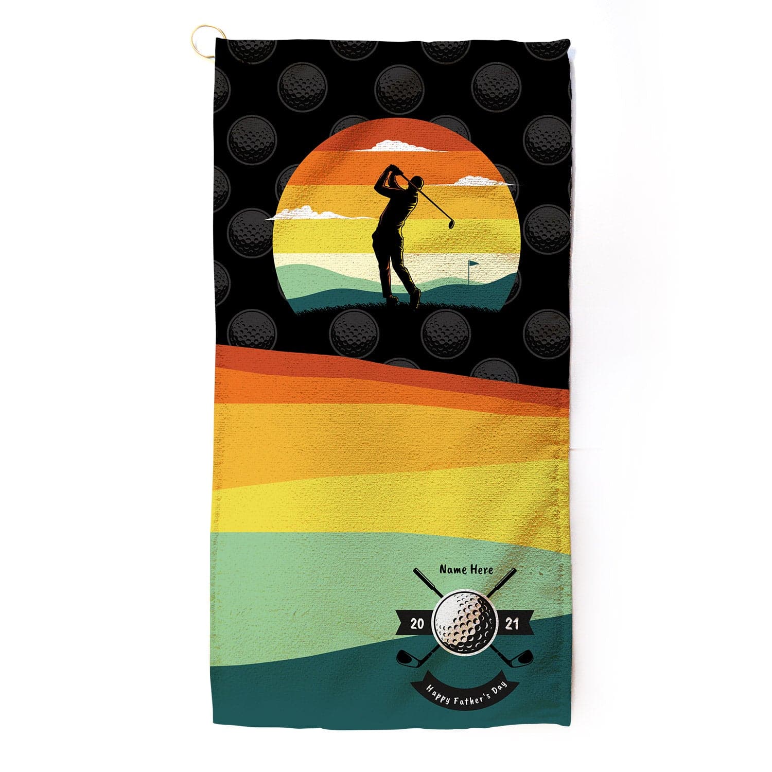 Retro Sunset Golfer - Golf Towel