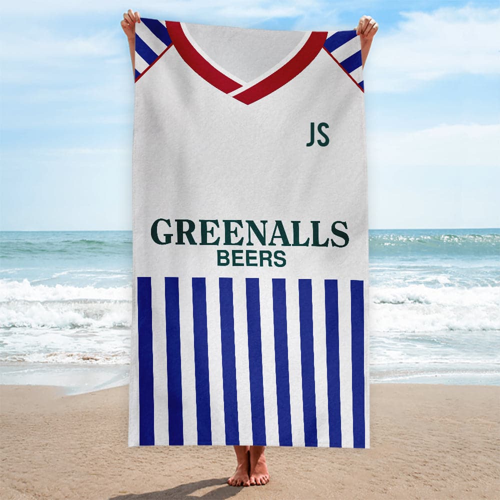 Huddersfield -1987 Home Shirt - Personalised Retro Beach Towel - 150cm x 75cm