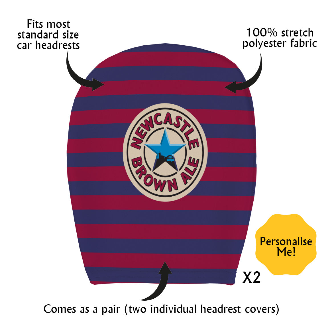 Newcastle 1996 Away - Retro Football Shirt - Pack of 2 - Car Seat Headrest Covers