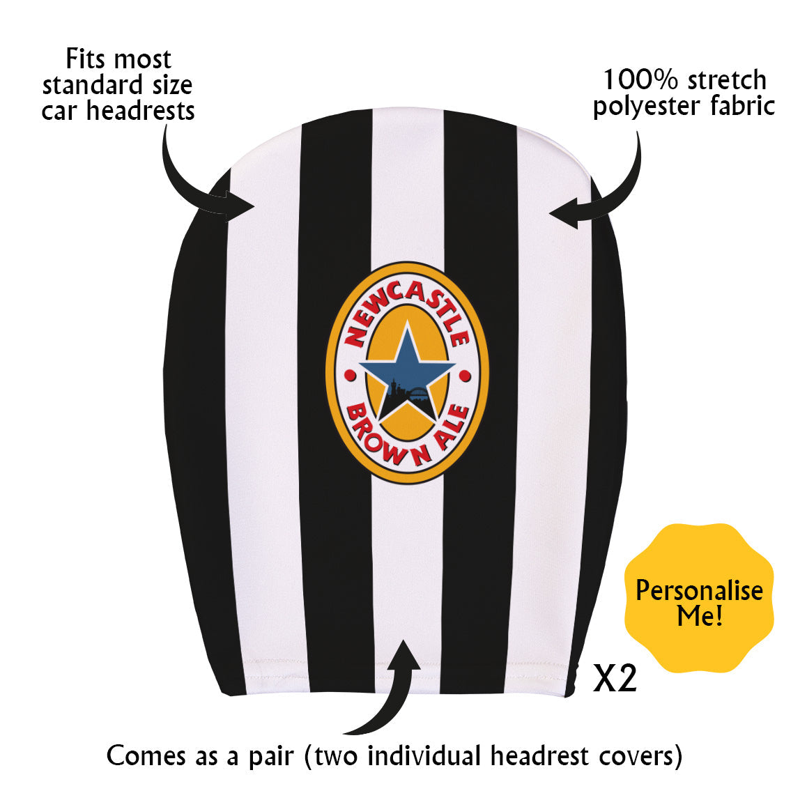 Newcastle 1996 Home - Retro Football Shirt - Pack of 2 - Car Seat Headrest Covers