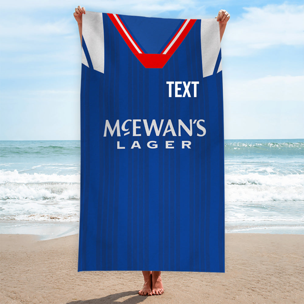 Rangers - 1992 Home Shirt - Personalised Retro Beach Towel - 150cm x 75cm