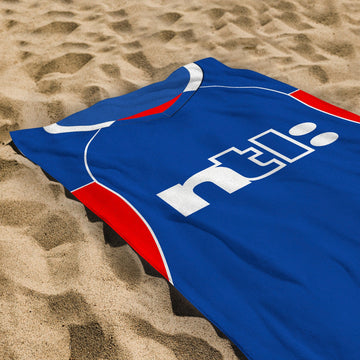 Rangers - 2001 Home Shirt - Personalised Retro Beach Towel - 150cm x 75cm